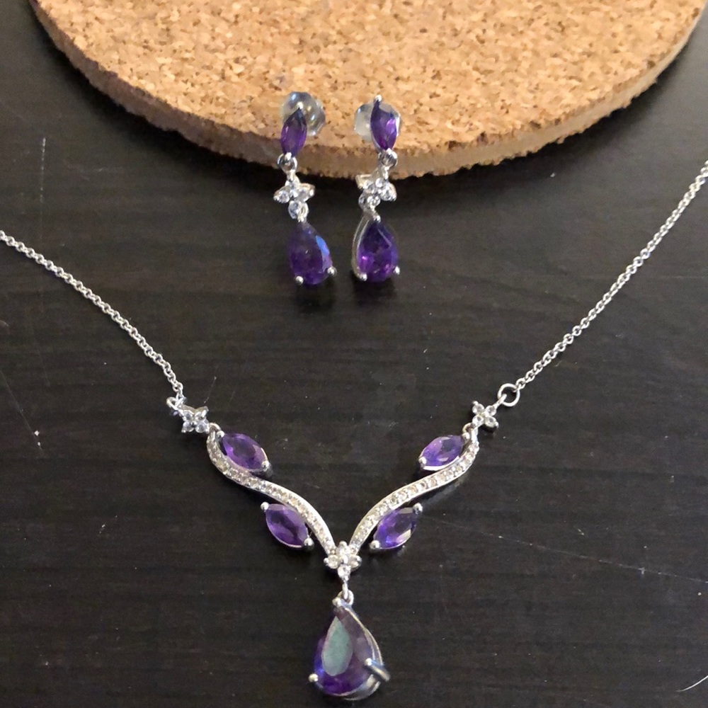 Purple and Rhinestone Necklace and earring set